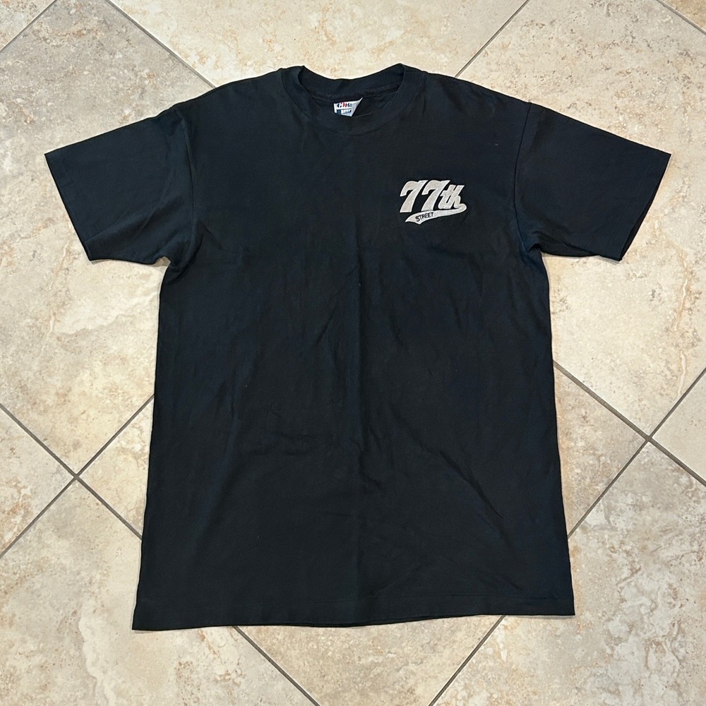 Vintage 77th Street Shirt Mens L Black Hanes Beefy Tee Cotton Single Stitch USA